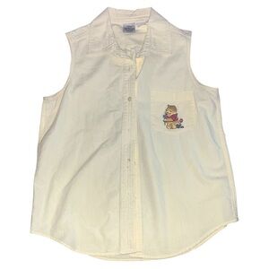 Disney Store Sleeveless Pastel Yellow Shirt with Pooh Bear Embroidery